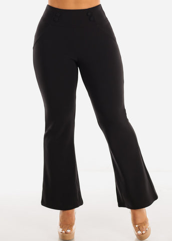 Image of High Waist Black Flared Dress Pants w Buttons Detail