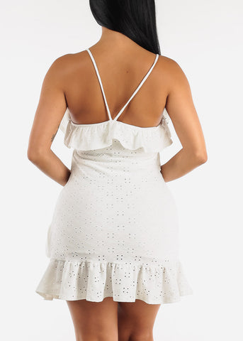 Image of Sleeveless Off White Ruffled Mini Dress