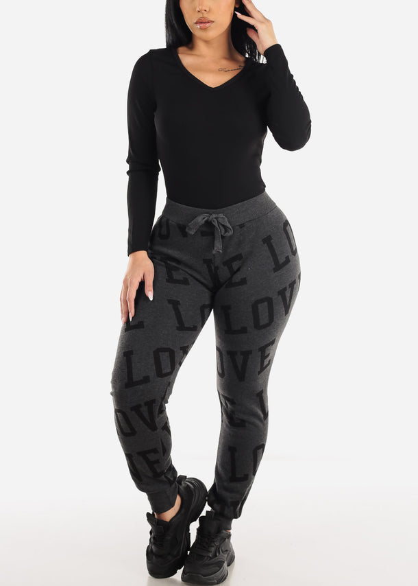 Fleece Drawstring Waist Jogger Sweatpants Charcoal 