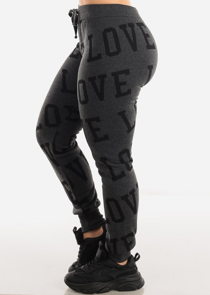 Fleece Drawstring Waist Jogger Sweatpants Charcoal "Love"