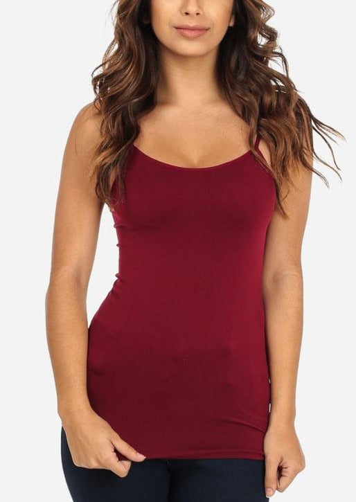 One Size Spaghetti Strap Seamless Top (Burgundy)