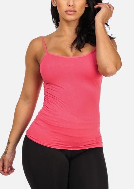 One Size Spaghetti Strap Seamless Top (Coral)